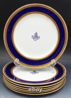 Set of 7 Minton Porcelain Monogram Plates Cobalt & Gold Border with Monogram
