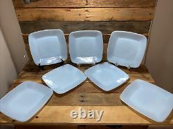 Set of 7, Vintage Fire King Azurite Charm Square Dinner Plates 9 1/4