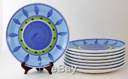 Set of 8 Caleca Blue Moon Large Dinner Plates Italian Stoneware 11 3/8 Inches