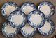Set of 8 Flow Blue Plates in Chatsworth Pattern