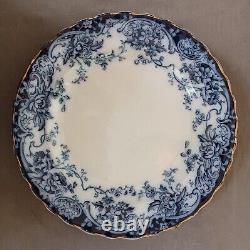 Set of 8 Flow Blue Plates in Chatsworth Pattern