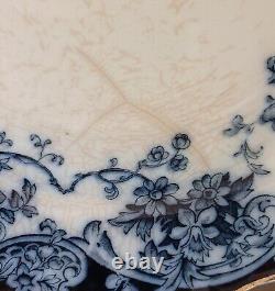 Set of 8 Flow Blue Plates in Chatsworth Pattern