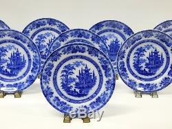 Set of 8 Royal Doulton Flow Blue Staffordshire Transferware MADRAS Dinner Plates