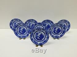 Set of 8 Royal Doulton Flow Blue Staffordshire Transferware MADRAS Dinner Plates