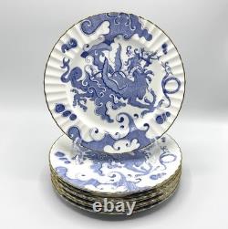 Set of (8) Royal Worcester BLUE DRAGON Fluted 10.5 Bone China Dinner Plates