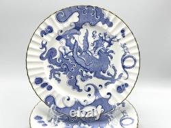 Set of (8) Royal Worcester BLUE DRAGON Fluted 10.5 Bone China Dinner Plates