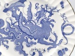Set of (8) Royal Worcester BLUE DRAGON Fluted 10.5 Bone China Dinner Plates