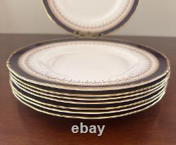 Set of 8 Royal Worcester Regency Blue Dinner Plate 10 7/8 Made in England