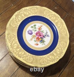 Set of 8 Tirschenreuth Bavaria Floral Dinner Plate Cobalt Blue Gold
