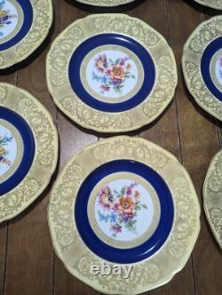 Set of 8 Tirschenreuth Bavaria Floral Dinner Plate Cobalt Blue Gold