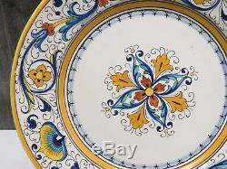 Set of 8 Vintage Grazia Deruta Italy Dinner Plates 9 5/8 Blue Yellow Majolica