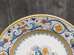 Set of 8 Vintage Grazia Deruta Italy Dinner Plates 9 5/8 Blue Yellow Majolica