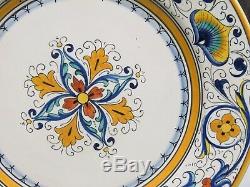 Set of 8 Vintage Grazia Deruta Italy Dinner Plates 9 5/8 Blue Yellow Majolica