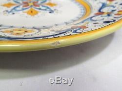 Set of 8 Vintage Grazia Deruta Italy Dinner Plates 9 5/8 Blue Yellow Majolica