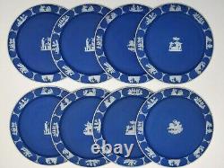 Set of 8 Wedgwood Etruria 9-3/4 Cobalt Blue Dip Jasperware Dinner Plates c. 1900
