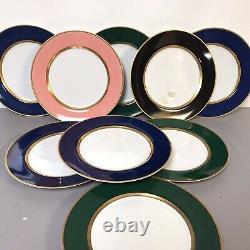 Set of 9 Fitz Floyd Renaissance Dark Green Renaissance Blue Pink Dinner Plate
