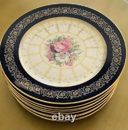 Set of 9 Rosenthal Ivory Bavaria Gold Gilt Pink Floral Navy Blue 10 1/2 Plates