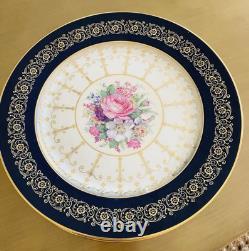 Set of 9 Rosenthal Ivory Bavaria Gold Gilt Pink Floral Navy Blue 10 1/2 Plates