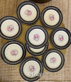 Set of 9 Rosenthal Ivory Bavaria Gold Gilt Pink Floral Navy Blue 10 1/2 Plates