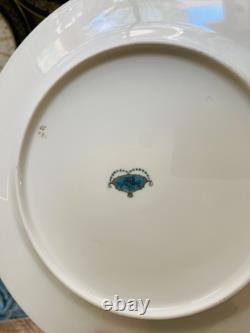 Set of 9 Rosenthal Ivory Bavaria Gold Gilt Pink Floral Navy Blue 10 1/2 Plates