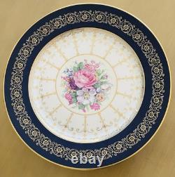 Set of 9 Rosenthal Ivory Bavaria Gold Gilt Pink Floral Navy Blue 10 1/2 Plates