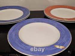 Set of EIGHT Wedgwood Sarah's Garden Dinner Plates 11 1/8 Blue Red Yellow