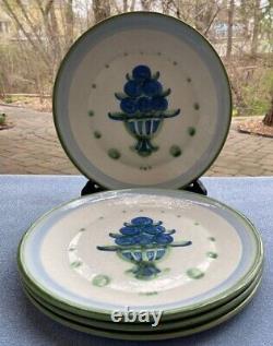 Set of FOUR Hadley Pottery Bouquet Blueberry 11 Inch Dinner Plates