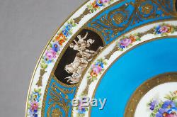 Sevres Style Hand Painted Floral Blue Raised Gold & Neoclassical Figures Plate B