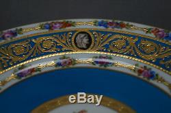 Sevres Style Hand Painted Floral Blue Raised Gold & Neoclassical Figures Plate B