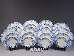 Shelley Dainty Blue DINNER set for 8 Gold Salad Bread Plate Blue Bone China