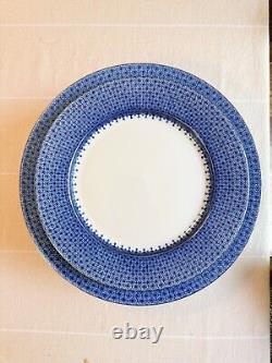 Six (6) Mottahedah Blue Lace Dinner Plates + Two (2) Salad Plates