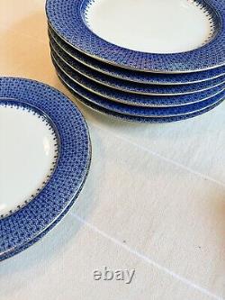 Six (6) Mottahedah Blue Lace Dinner Plates + Two (2) Salad Plates