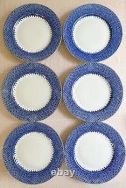 Six (6) Mottahedah Blue Lace Dinner Plates + Two (2) Salad Plates