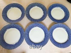 Six (6) Mottahedah Blue Lace Dinner Plates + Two (2) Salad Plates