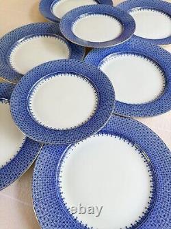 Six (6) Mottahedah Blue Lace Dinner Plates + Two (2) Salad Plates