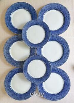 Six (6) Mottahedah Blue Lace Dinner Plates + Two (2) Salad Plates