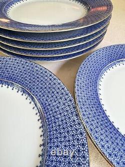 Six (6) Mottahedah Blue Lace Dinner Plates + Two (2) Salad Plates