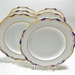 Six (6) Spode Stafford Blue Leaf 10 1/2 Dinner Plates Gold And Blue Scalloped