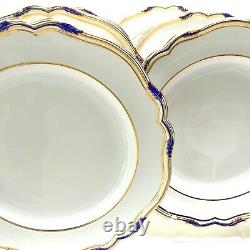 Six (6) Spode Stafford Blue Leaf 10 1/2 Dinner Plates Gold And Blue Scalloped