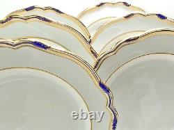 Six (6) Spode Stafford Blue Leaf 10 1/2 Dinner Plates Gold And Blue Scalloped