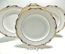 Six (6) Spode Stafford Blue Leaf 10 1/2 Dinner Plates Gold And Blue Scalloped