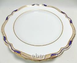 Six (6) Spode Stafford Blue Leaf 10 1/2 Dinner Plates Gold And Blue Scalloped