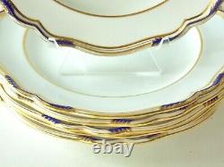 Six (6) Spode Stafford Blue Leaf 10 1/2 Dinner Plates Gold And Blue Scalloped