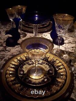 Six Copelands Encrusted Gold Jeweled Cobalt Dinner Plates Collamore 10 Inch