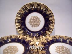 Six Copelands Encrusted Gold Jeweled Cobalt Dinner Plates Collamore 10 Inch