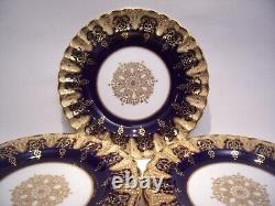Six Copelands Encrusted Gold Jeweled Cobalt Dinner Plates Collamore 10 Inch