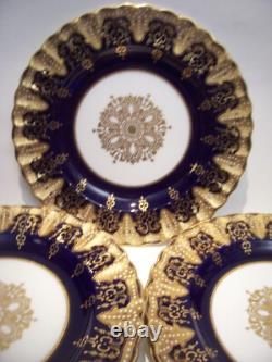 Six Copelands Encrusted Gold Jeweled Cobalt Dinner Plates Collamore 10 Inch