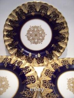 Six Copelands Encrusted Gold Jeweled Cobalt Dinner Plates Collamore 10 Inch