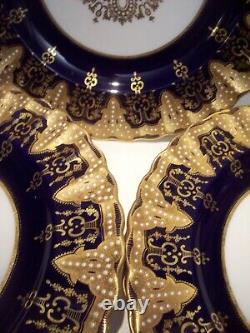 Six Copelands Encrusted Gold Jeweled Cobalt Dinner Plates Collamore 10 Inch