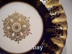 Six Copelands Encrusted Gold Jeweled Cobalt Dinner Plates Collamore 10 Inch